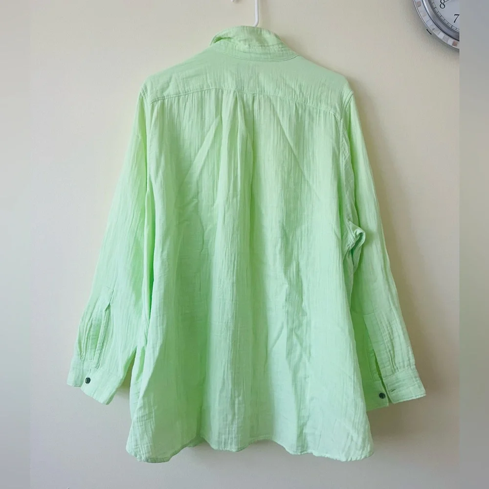 Land's End Cotton Long Sleeve Button Up Gauzy Shirt 3X Lime Green - Picture 2 of 3
